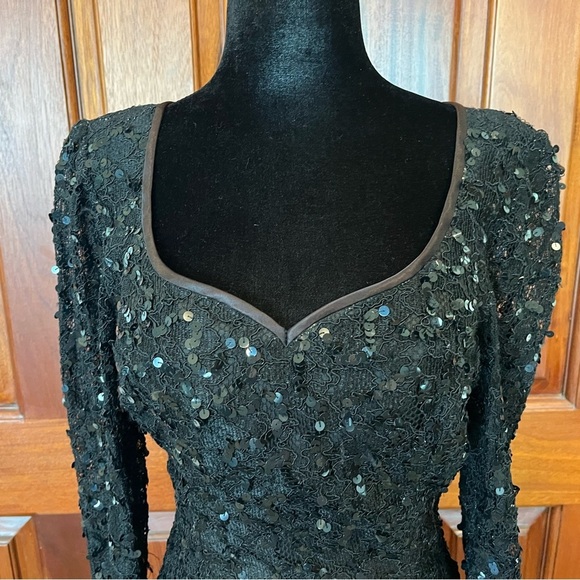 Vintage LILLIE RUBIN Little Black Lace Sequin Dress Cocktail SIZE 6 Sweetheart - Picture 2 of 7